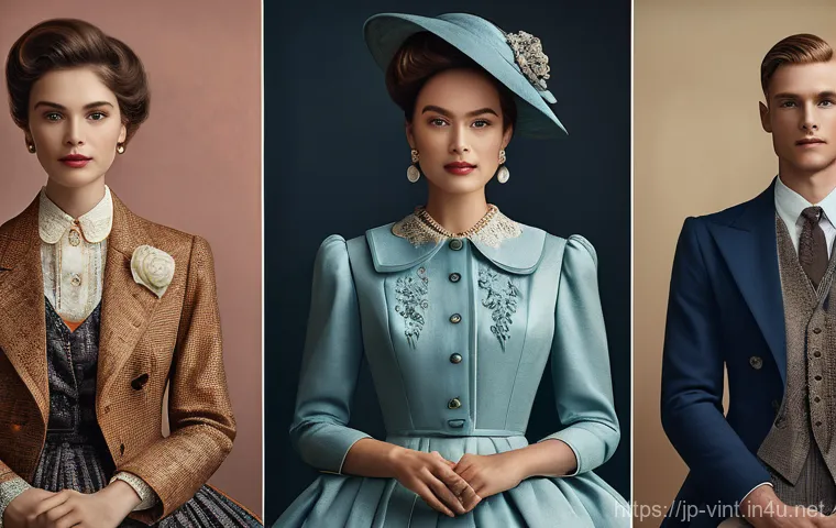 빈티지 의류 제작 공정 - Here are three image generation prompts in English, designed to capture the essence of vintage fashi...