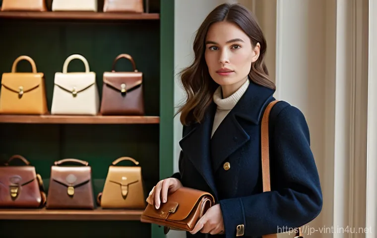 명품 빈티지 가방 구매 가이드 - **Prompt 1: The Thoughtful Selection**
    "A stylish young woman in her late 20s, dressed in a mode...